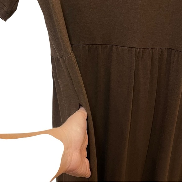 Anrabess crew neck flowy tiered maxi beach dress coffee brown large jersey knit - Picture 4 of 10